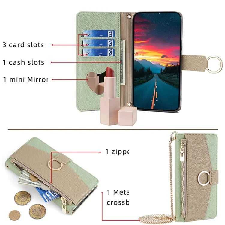 For Xiaomi Redmi Turbo 3 5G / Poco F6 5G Phone Case Zipper Wallet Stand Leather Cover with Mirror Function