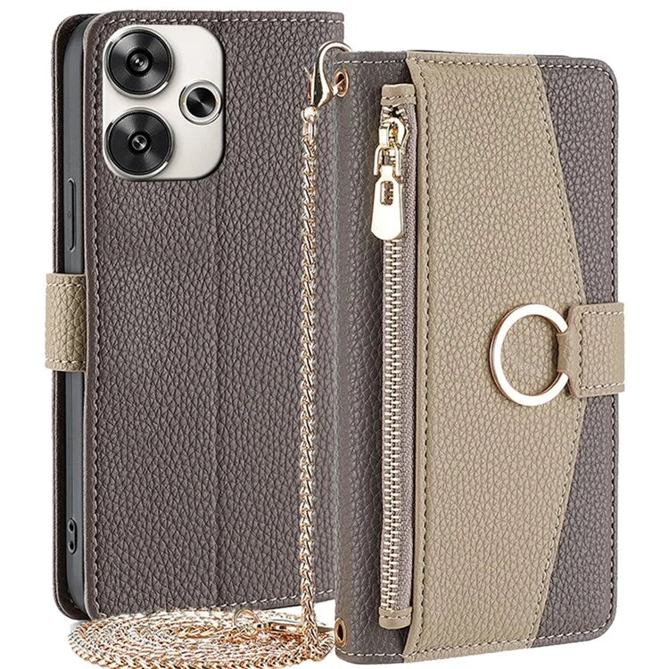 For Xiaomi Redmi Turbo 3 5G / Poco F6 5G Phone Case Zipper Wallet Stand Leather Cover with Mirror Function