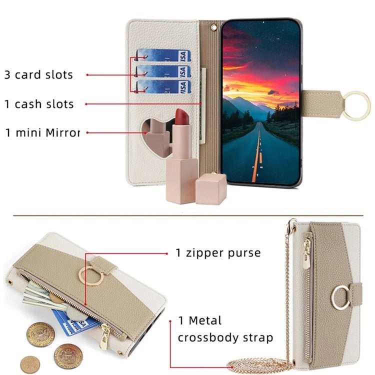 For Xiaomi Redmi Turbo 3 5G / Poco F6 5G Phone Case Zipper Wallet Stand Leather Cover with Mirror Function
