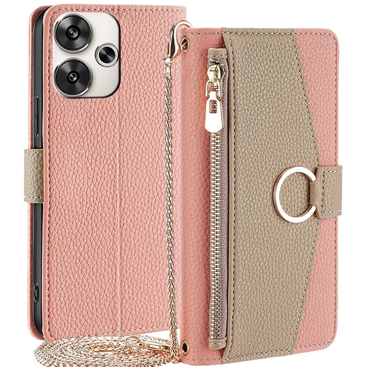 For Xiaomi Redmi Turbo 3 5G / Poco F6 5G Phone Case Zipper Wallet Stand Leather Cover with Mirror Function
