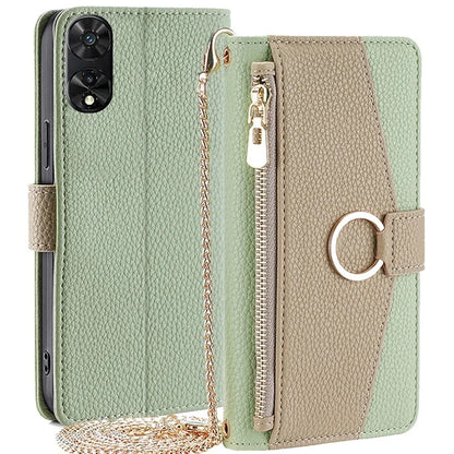 For TCL 505 Case with Crossbody Strap Makeup Mirror Stand Wallet Phone Cover