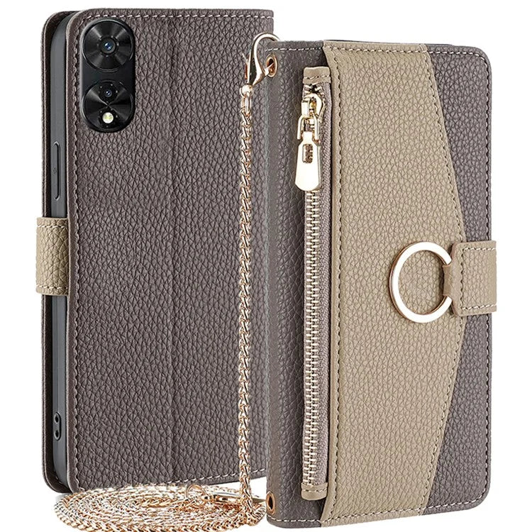 For TCL 505 Case with Crossbody Strap Makeup Mirror Stand Wallet Phone Cover