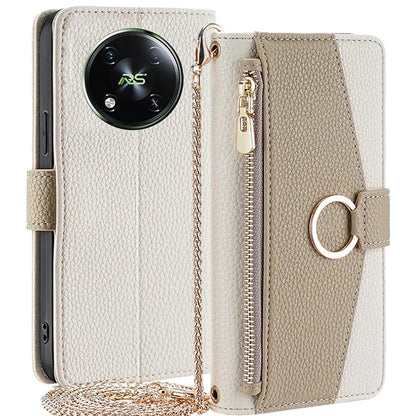 For itel RS4 4G Case Makeup Mirror Stand PU Leather Phone Cover with Shoulder Strap