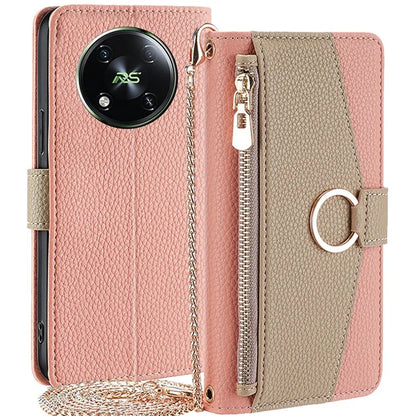 For itel RS4 4G Case Makeup Mirror Stand PU Leather Phone Cover with Shoulder Strap