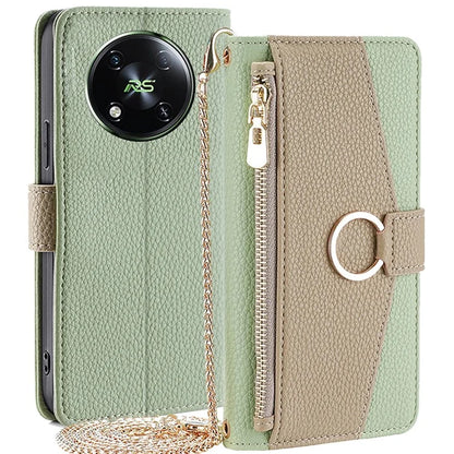 For itel RS4 4G Case Makeup Mirror Stand PU Leather Phone Cover with Shoulder Strap