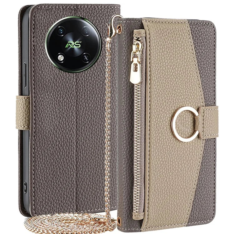 For itel RS4 4G Case Makeup Mirror Stand PU Leather Phone Cover with Shoulder Strap