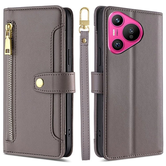 For Huawei Pura 70 Case PU Leather Zipper Flip Phone Cover with 6 Card Slots