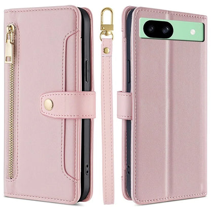 For Google Pixel 8a Phone Case PU Leather Protective Cover with Zipper Wallet