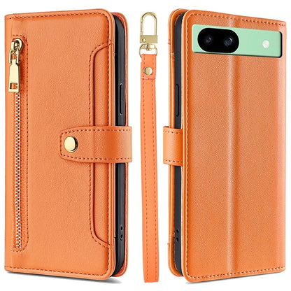 For Google Pixel 8a Phone Case PU Leather Protective Cover with Zipper Wallet