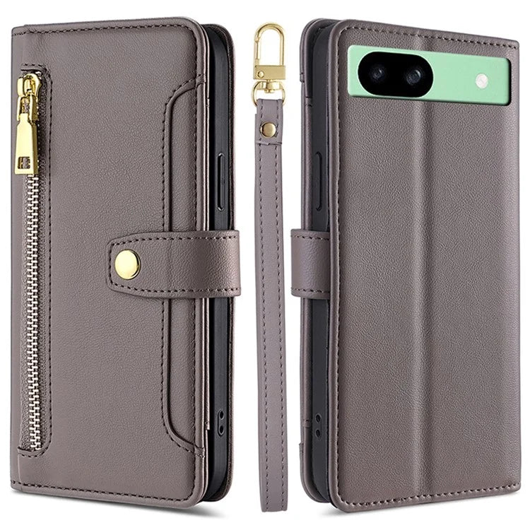 For Google Pixel 8a Phone Case PU Leather Protective Cover with Zipper Wallet