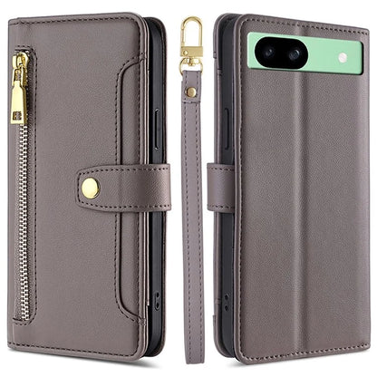 For Google Pixel 8a Phone Case PU Leather Protective Cover with Zipper Wallet