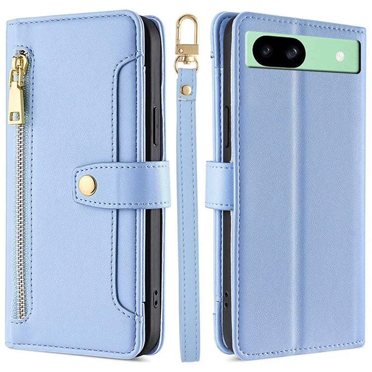 For Google Pixel 8a Phone Case PU Leather Protective Cover with Zipper Wallet
