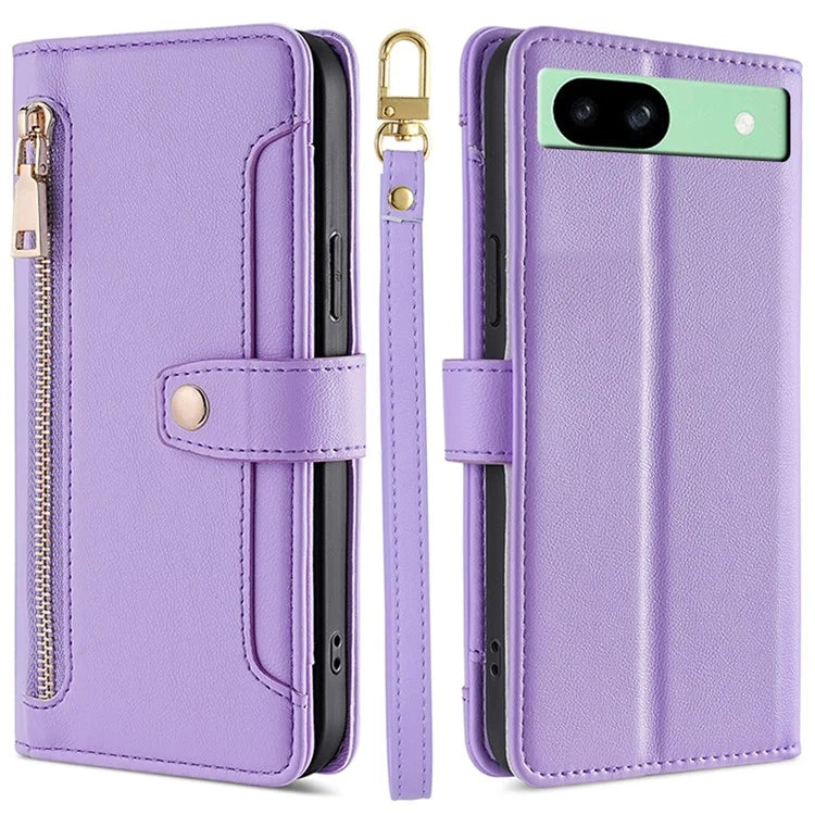 For Google Pixel 8a Phone Case PU Leather Protective Cover with Zipper Wallet