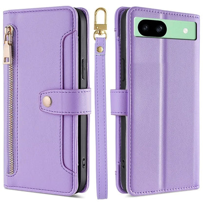 For Google Pixel 8a Phone Case PU Leather Protective Cover with Zipper Wallet
