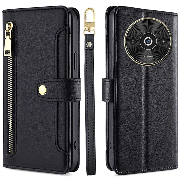 For Xiaomi Redmi A3 / Poco C61 4G Case PU Leather Cash Pocket Phone Cover with Crossbody Strap