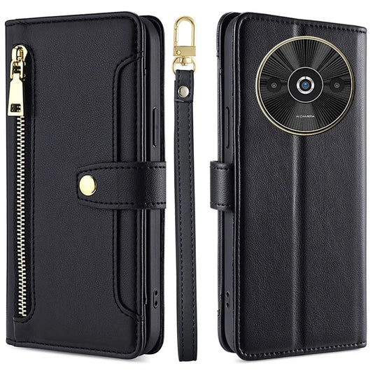 For Xiaomi Redmi A3 / Poco C61 4G Case PU Leather Cash Pocket Phone Cover with Crossbody Strap