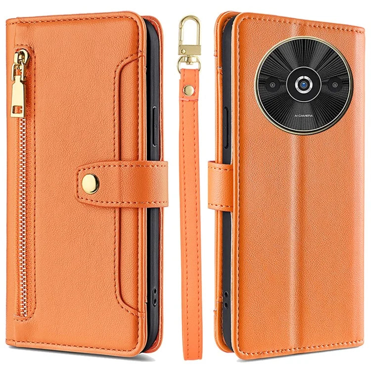 For Xiaomi Redmi A3 / Poco C61 4G Case PU Leather Cash Pocket Phone Cover with Crossbody Strap
