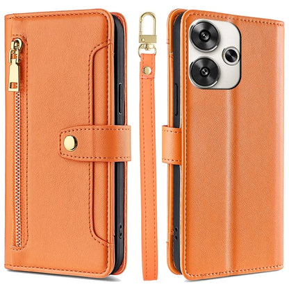For Xiaomi Redmi Turbo 3 5G / Poco F6 5G Case PU Leather Zipper Flip Phone Cover with 6 Card Slots