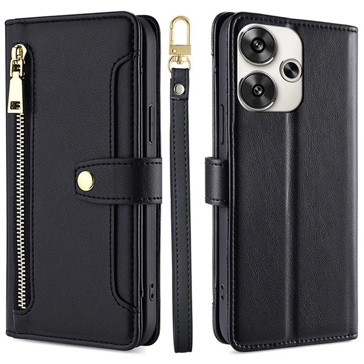 For Xiaomi Redmi Turbo 3 5G / Poco F6 5G Case PU Leather Zipper Flip Phone Cover with 6 Card Slots