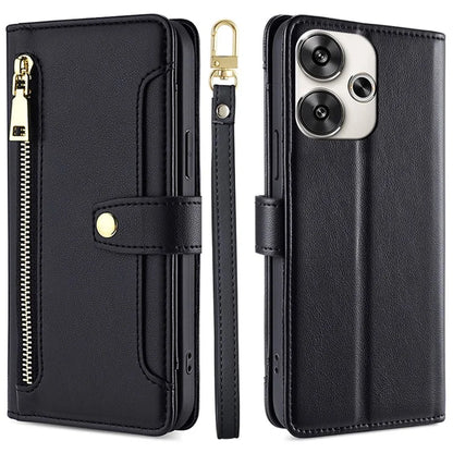 For Xiaomi Redmi Turbo 3 5G / Poco F6 5G Case PU Leather Zipper Flip Phone Cover with 6 Card Slots
