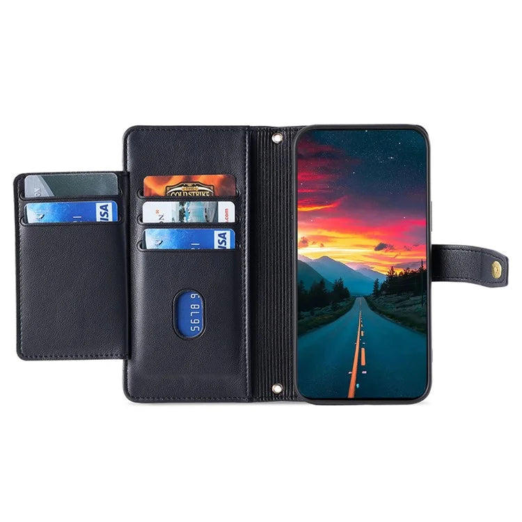For Xiaomi Redmi Turbo 3 5G / Poco F6 5G Case PU Leather Zipper Flip Phone Cover with 6 Card Slots