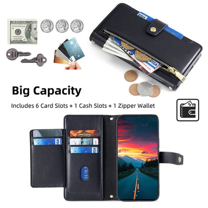 For Xiaomi Redmi Turbo 3 5G / Poco F6 5G Case PU Leather Zipper Flip Phone Cover with 6 Card Slots