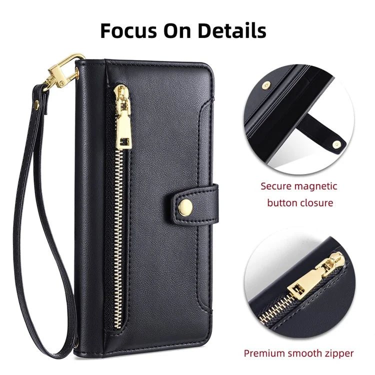 For Xiaomi Redmi Turbo 3 5G / Poco F6 5G Case PU Leather Zipper Flip Phone Cover with 6 Card Slots