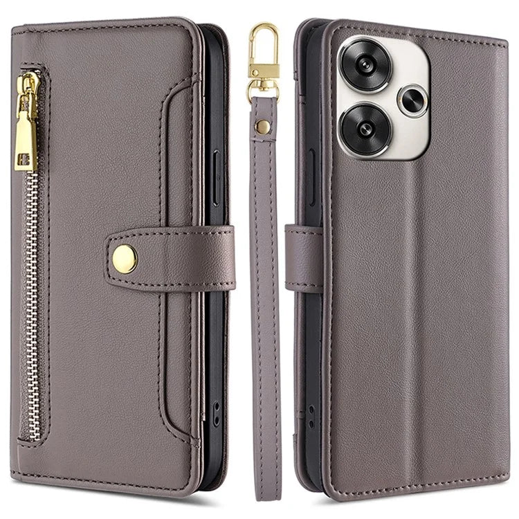 For Xiaomi Redmi Turbo 3 5G / Poco F6 5G Case PU Leather Zipper Flip Phone Cover with 6 Card Slots