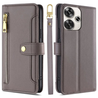 For Xiaomi Redmi Turbo 3 5G / Poco F6 5G Case PU Leather Zipper Flip Phone Cover with 6 Card Slots