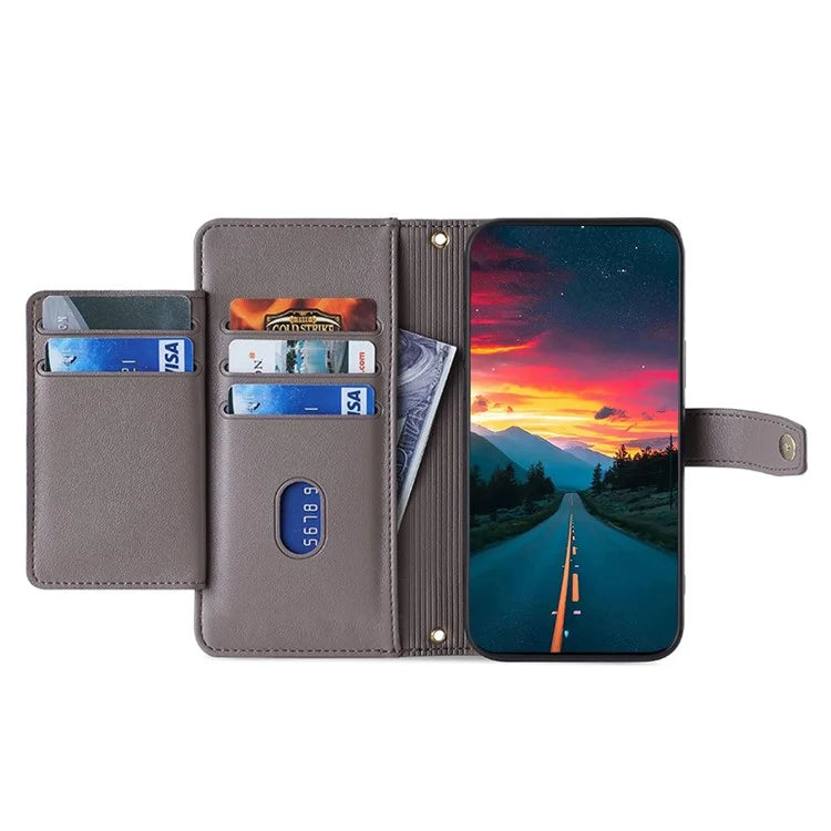 For Xiaomi Redmi Turbo 3 5G / Poco F6 5G Case PU Leather Zipper Flip Phone Cover with 6 Card Slots