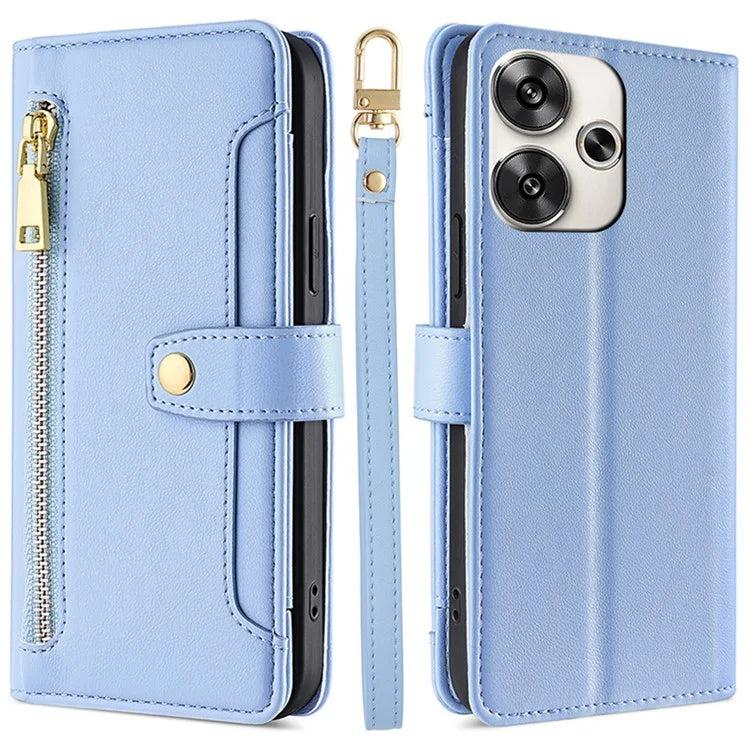 For Xiaomi Redmi Turbo 3 5G / Poco F6 5G Case PU Leather Zipper Flip Phone Cover with 6 Card Slots