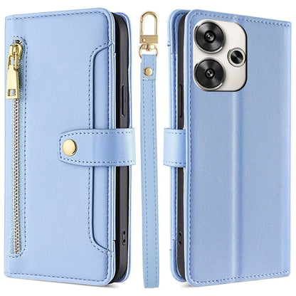 For Xiaomi Redmi Turbo 3 5G / Poco F6 5G Case PU Leather Zipper Flip Phone Cover with 6 Card Slots
