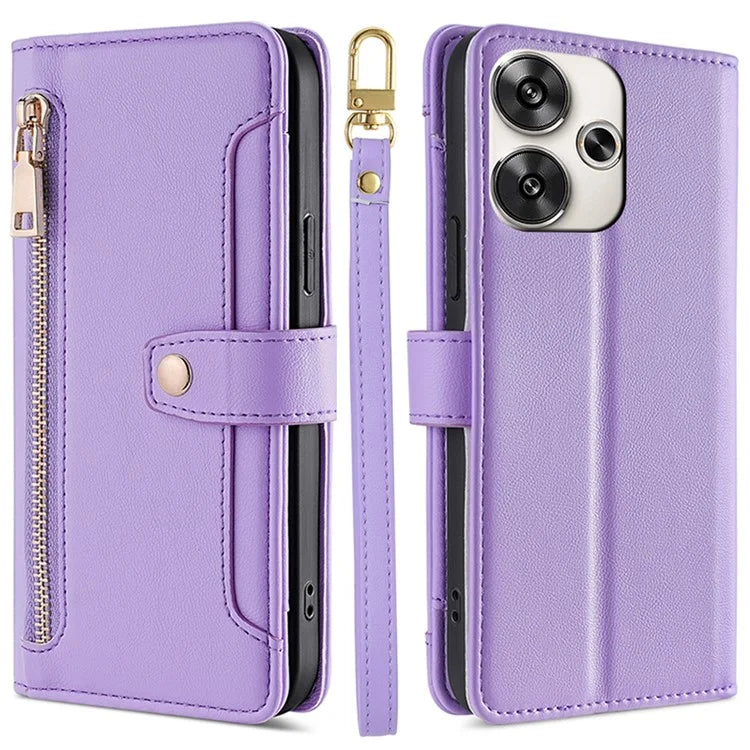 For Xiaomi Redmi Turbo 3 5G / Poco F6 5G Case PU Leather Zipper Flip Phone Cover with 6 Card Slots