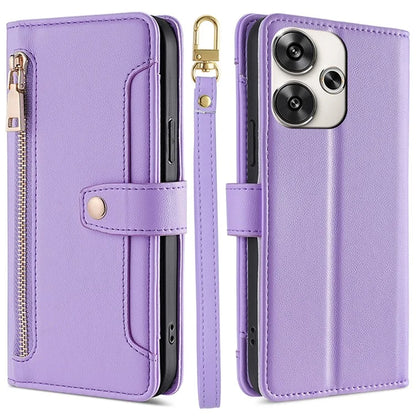 For Xiaomi Redmi Turbo 3 5G / Poco F6 5G Case PU Leather Zipper Flip Phone Cover with 6 Card Slots