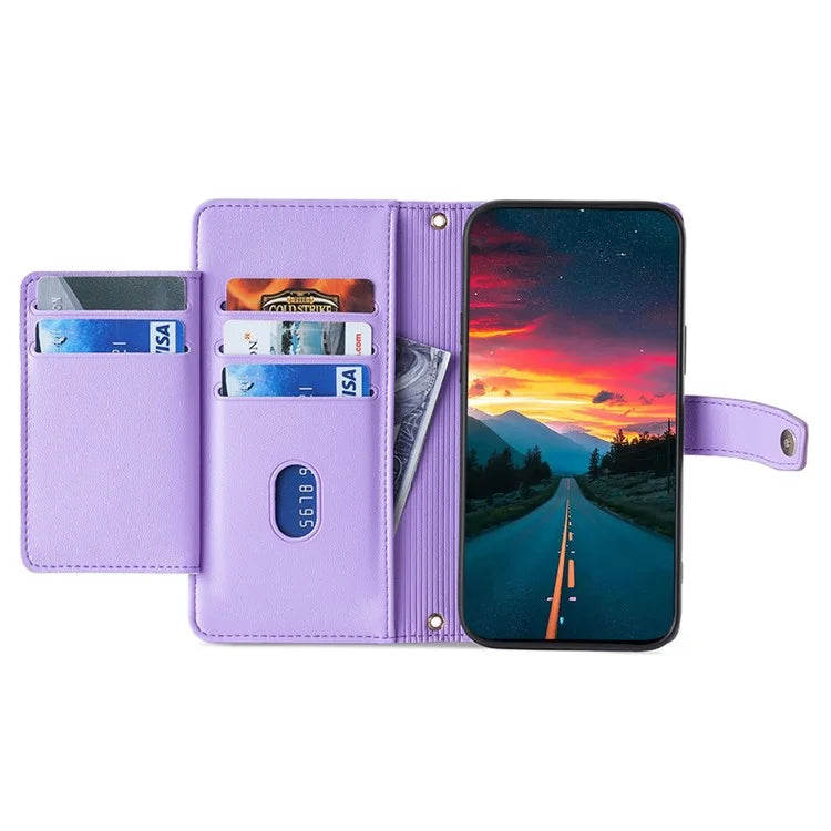 For Xiaomi Redmi Turbo 3 5G / Poco F6 5G Case PU Leather Zipper Flip Phone Cover with 6 Card Slots