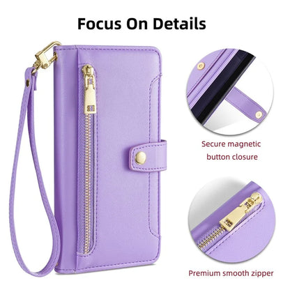 For Xiaomi Redmi Turbo 3 5G / Poco F6 5G Case PU Leather Zipper Flip Phone Cover with 6 Card Slots