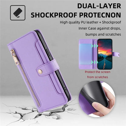 For Xiaomi Redmi Turbo 3 5G / Poco F6 5G Case PU Leather Zipper Flip Phone Cover with 6 Card Slots