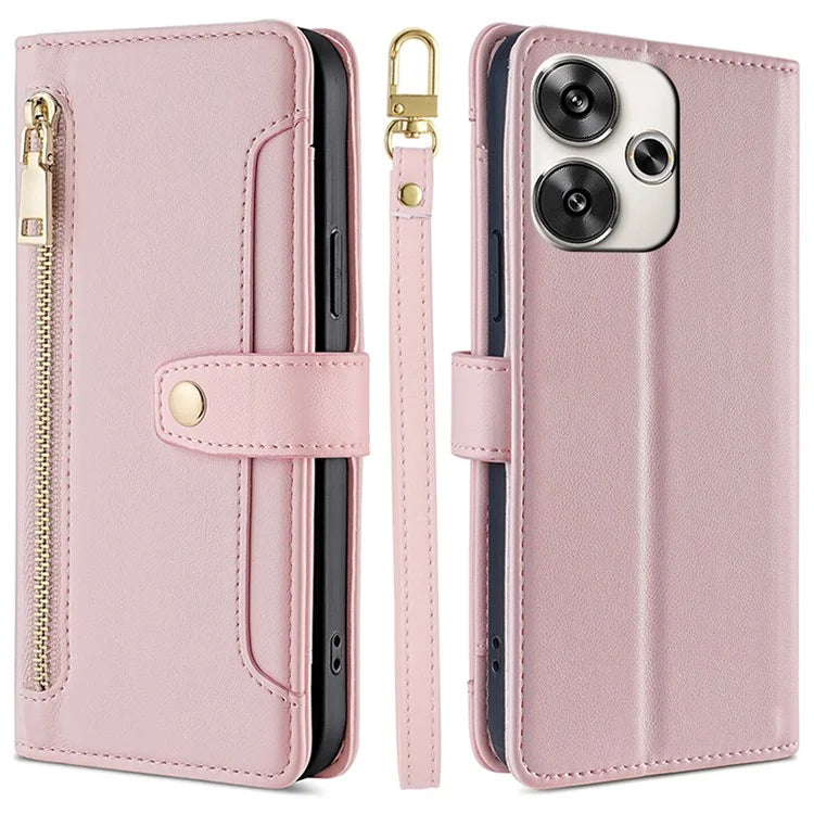 For Xiaomi Redmi Turbo 3 5G / Poco F6 5G Case PU Leather Zipper Flip Phone Cover with 6 Card Slots