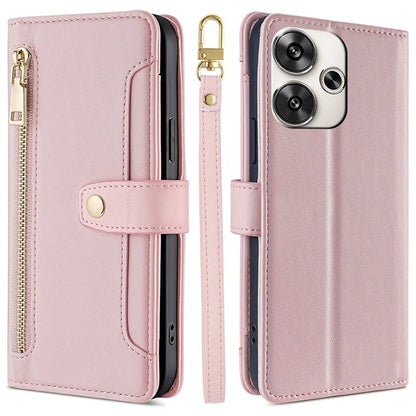 For Xiaomi Redmi Turbo 3 5G / Poco F6 5G Case PU Leather Zipper Flip Phone Cover with 6 Card Slots
