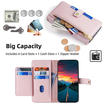 For Xiaomi Redmi Turbo 3 5G / Poco F6 5G Case PU Leather Zipper Flip Phone Cover with 6 Card Slots