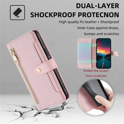 For Xiaomi Redmi Turbo 3 5G / Poco F6 5G Case PU Leather Zipper Flip Phone Cover with 6 Card Slots