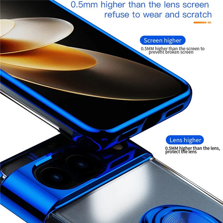 For Google Pixel 8a Case Electroplating TPU Clear Back Phone Cover with Rotary Ring Kickstand