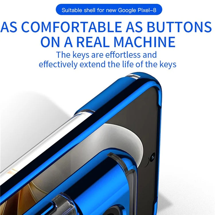 For Google Pixel 8a Case Electroplating TPU Clear Back Phone Cover with Rotary Ring Kickstand