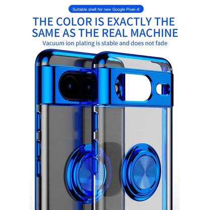 For Google Pixel 8a Case Electroplating TPU Clear Back Phone Cover with Rotary Ring Kickstand
