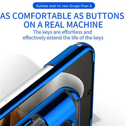 For Google Pixel 8a Case Electroplating TPU Clear Back Phone Cover with Rotary Ring Kickstand