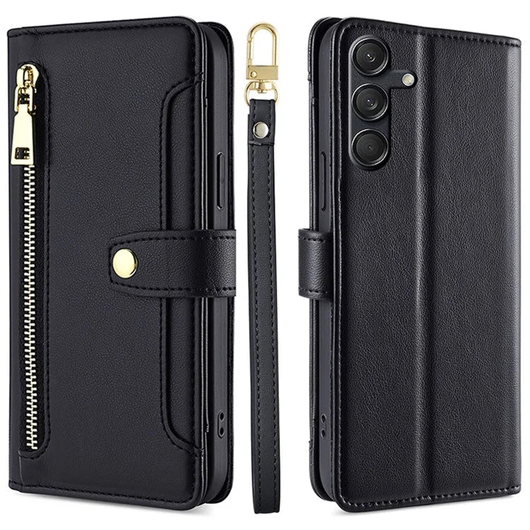 For Samsung Galaxy M55 5G / C55 5G / F55 5G Wallet Case PU Leather Zipper Phone Cover with 2 Straps