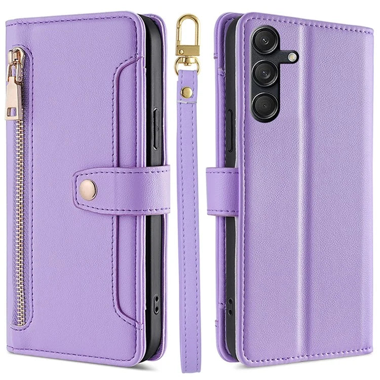 For Samsung Galaxy M55 5G / C55 5G / F55 5G Wallet Case PU Leather Zipper Phone Cover with 2 Straps