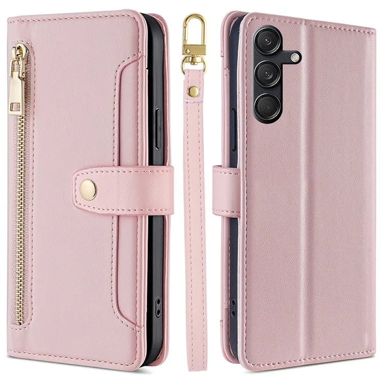 For Samsung Galaxy M55 5G / C55 5G / F55 5G Wallet Case PU Leather Zipper Phone Cover with 2 Straps