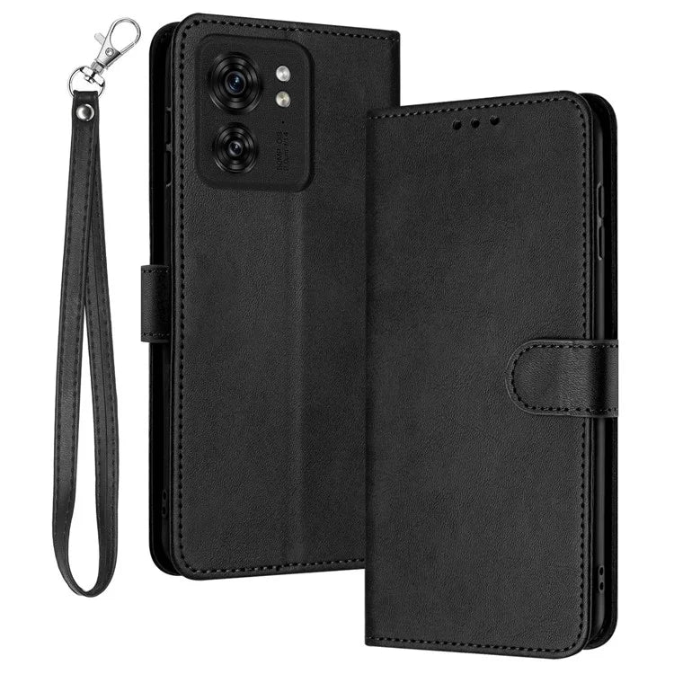 For Motorola Edge 40 5G / Edge (2023) 5G Leather Wallet Cell Phone Case Calf Texture Cover with Strap
