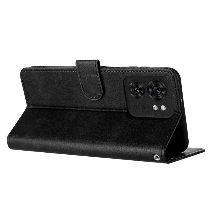 For Motorola Edge 40 5G / Edge (2023) 5G Leather Wallet Cell Phone Case Calf Texture Cover with Strap